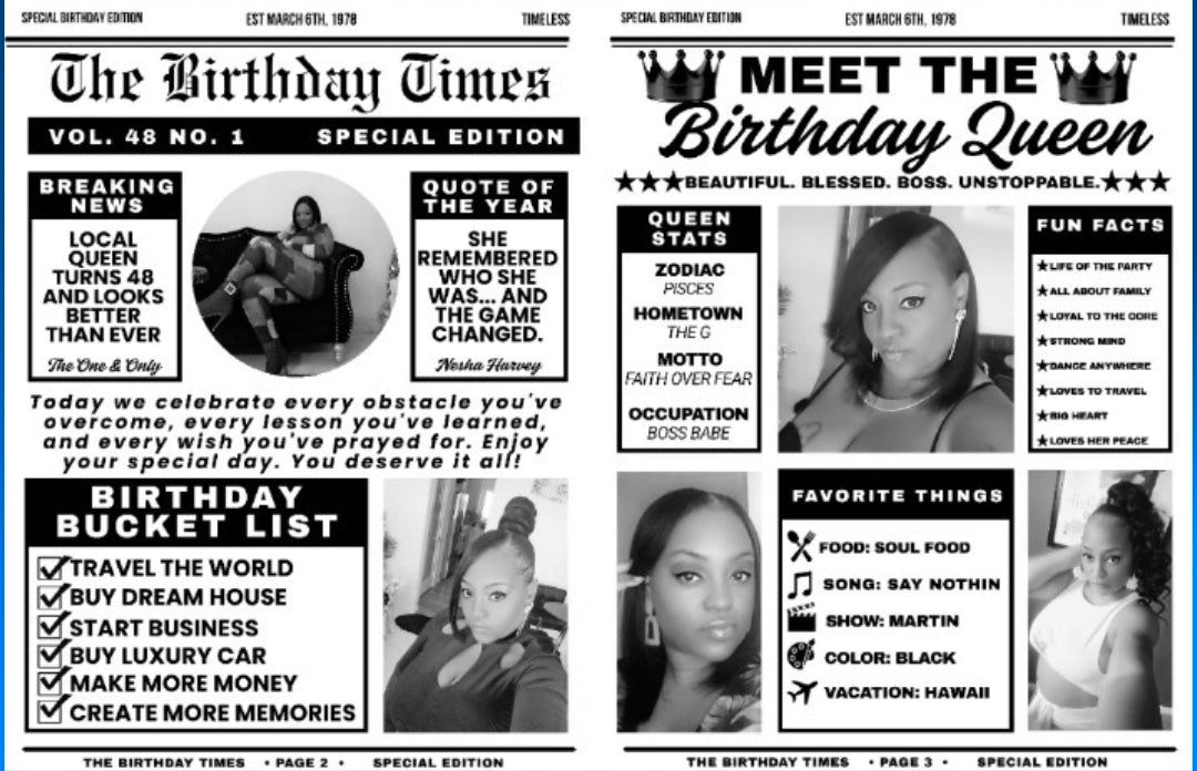 Personalized Birthday Newspaper | Custom Birthday Gift | Birthday Keepsake | Party Decoration
