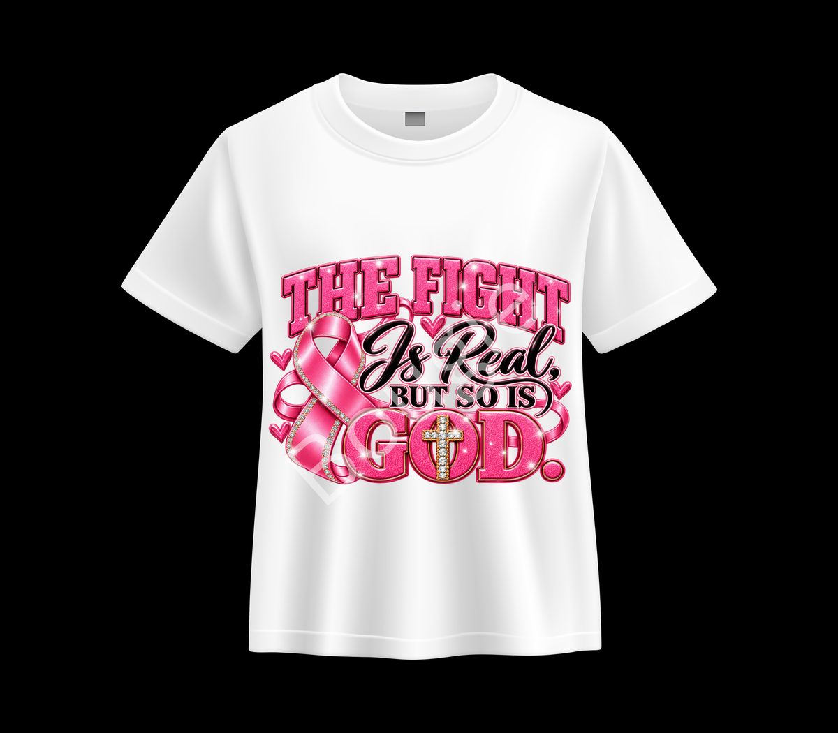 The Fight Is Real But So Is God Breast Cancer Awareness T-Shirt
