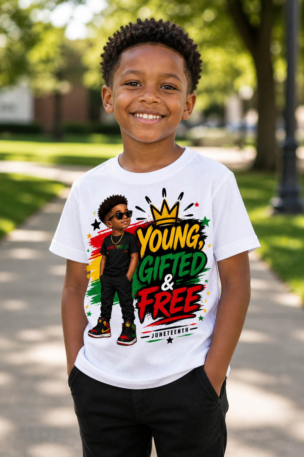 Young, Gifted and Free Juneteenth Kids Youth Shirt♥️🖤💛💚
