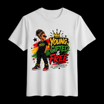 Young, Gifted and Free Juneteenth Kids Youth Shirt♥️🖤💛💚