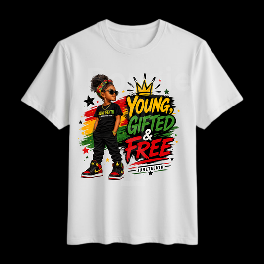 Young, Gifted and Free Juneteenth Kids Youth Shirt♥️🖤💛💚