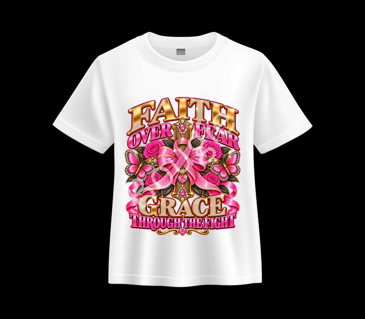 Faith Over Fear Grace Through the Fight Breast Cancer Awareness T-Shirt