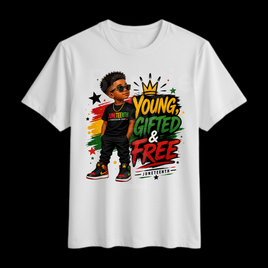 Young, Gifted and Free Juneteenth Kids Youth Shirt♥️🖤💛💚